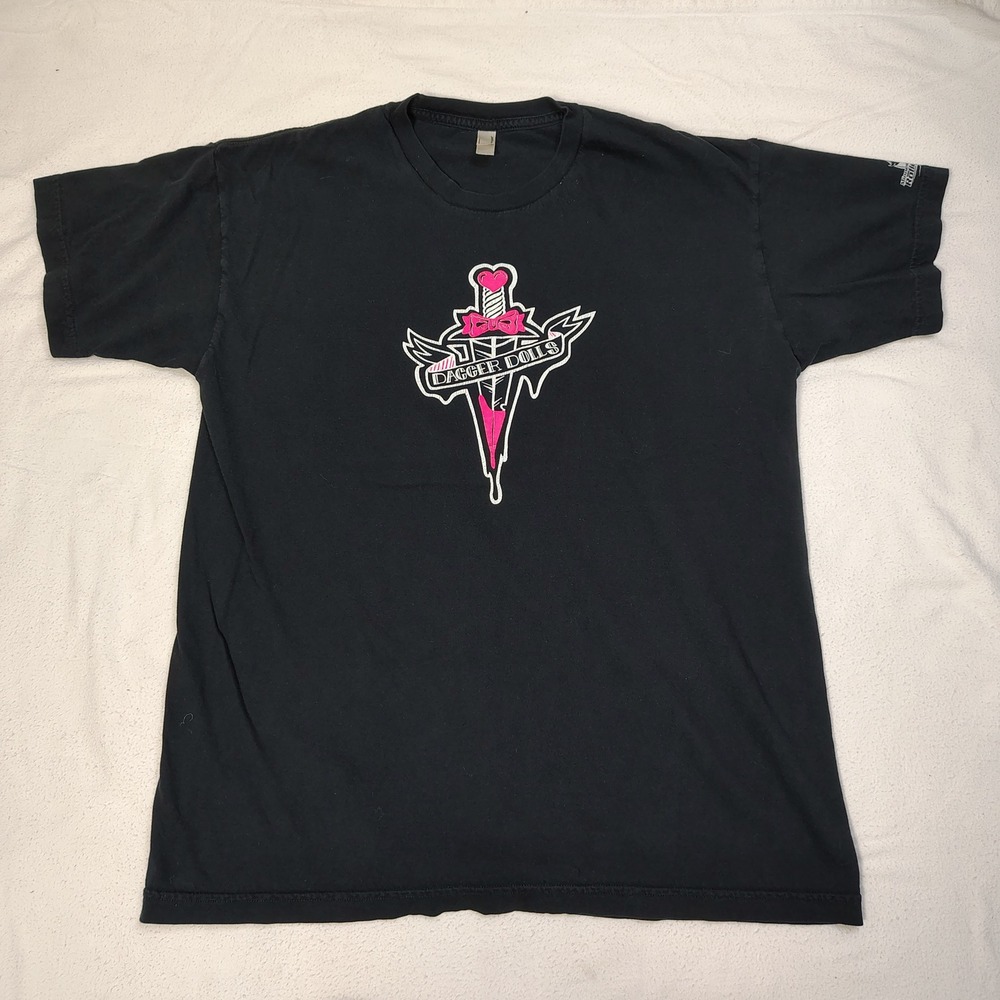 Dagger Dolls T-Shirt Mens Large Black Minnesota Roller Derby‎ Graphic Tee Y2K